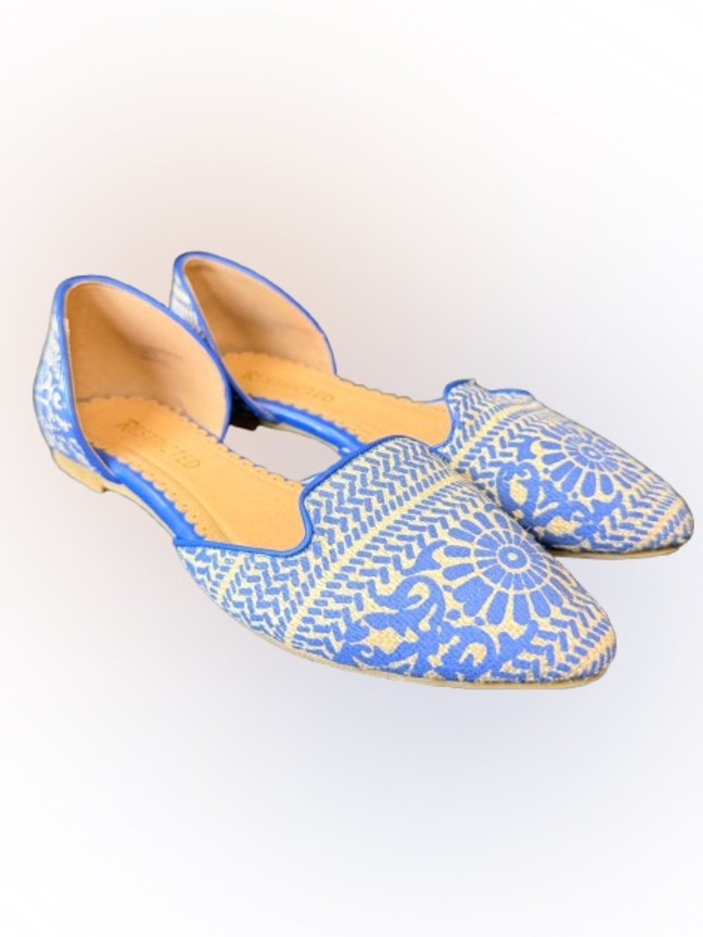 Restricted Blue Woven D’Orsay Flats Pointed Toe Boho Resort Shoes Women’s 7.5 - Picture 3 of 8